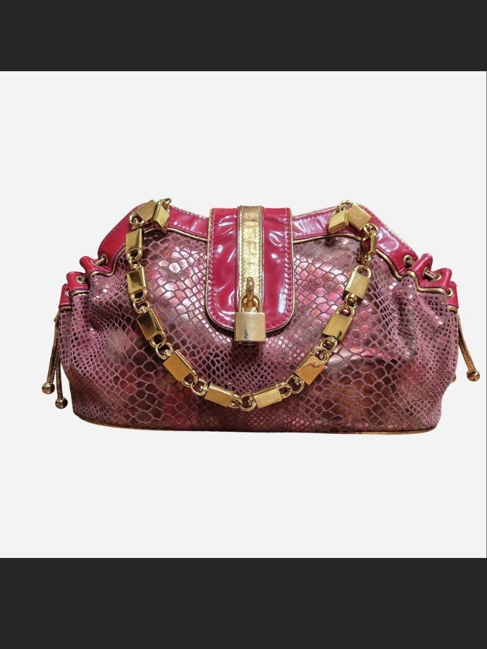 Vintage Sabina New York Genuine leather Pink & red python shimmer handbag
